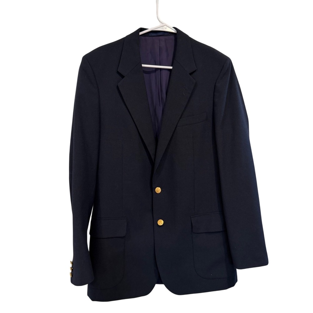 Vintage Egon Von Furstenberg Mens Navy Blue Blazer Gold Crest Buttons 41L Poland